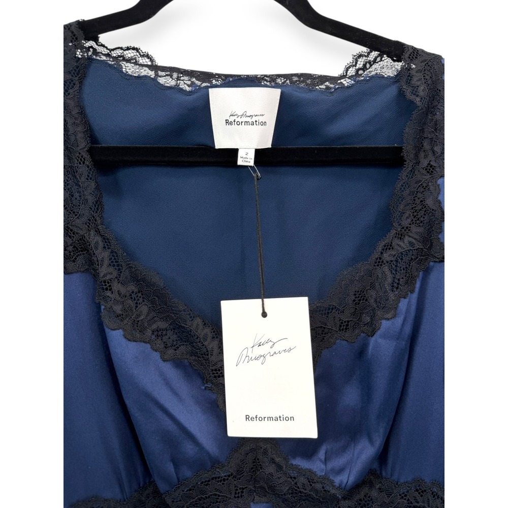 NWT Reformation x Kacey Musgraves Stella Silk Dress in Navy $348 - Size 2 - Picture 8 of 16